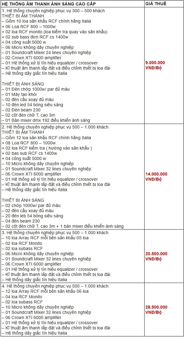 báo giá thuê âm thanh ánh sáng sự kiện
